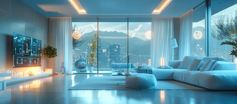 The future smart home, where an intelligent home automation system automatically adjusts room temperature and curtains. providing thoughtful and personalized services. Generative AI.
