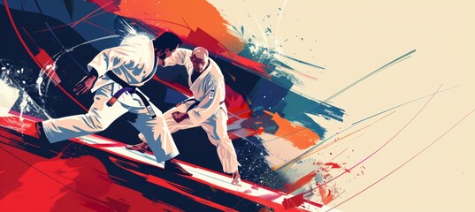 Dynamic Stylized Banner for Olympic Judo Competition with Space for Event Details