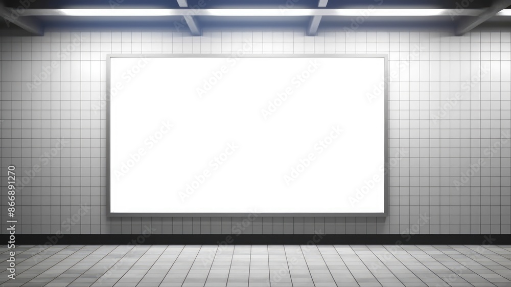 Poster a mockup of billboard with white color blank space setting at wall of empty indoor place. a large bi
