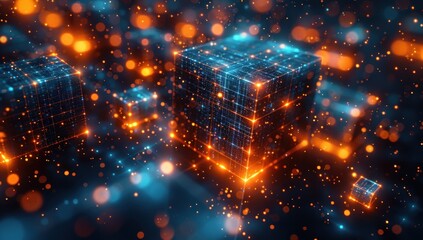 Obraz premium Glowing Cubes in a Digital Universe