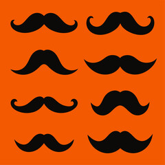 There are numerous varieties of mustaches set against an orange backdrop