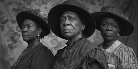 Obraz premium Three women wearing hats standing together