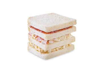 Crab sticks eggs potato salad sandwich on a white isolated background. Inkigayo sandwich