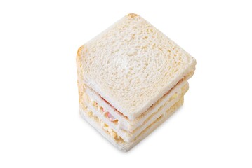 Crab sticks eggs potato salad sandwich on a white isolated background. Inkigayo sandwich