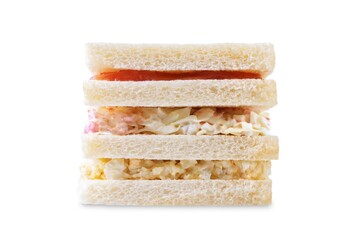 Crab sticks eggs potato salad sandwich on a white isolated background. Inkigayo sandwich