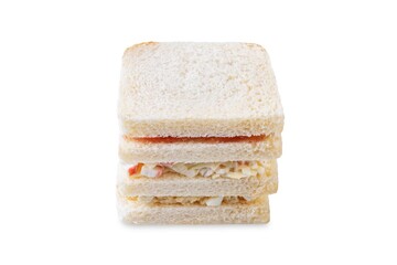 Crab sticks eggs potato salad sandwich on a white isolated background. Inkigayo sandwich