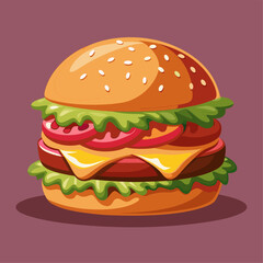 A cartoon hamburger with lettuce, tomato, cheese, and meat