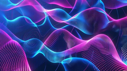 Fototapeta premium Abstract background with flowing blue and pink neon light trails. Futuristic digital technology, AI, big data, and blockchain concept.
