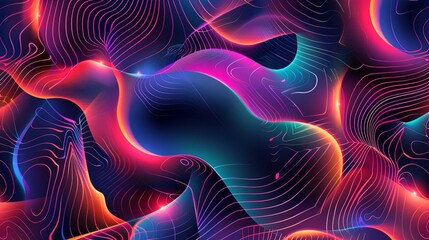 Fototapeta premium Abstract Colorful Waves Background. Vibrant Neon Colors and Fluid Lines, Digital Art, Modern and Dynamic Design