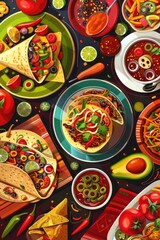 Mexican cuisine on vibrant background