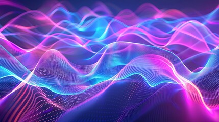 Obraz premium Abstract background with vibrant blue and pink neon waves flowing and glowing. Concept of energy, music, sound, technology, and digital art.