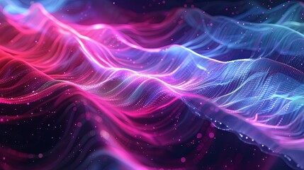 Fototapeta premium Abstract flowing particles, waves of pink and blue energy. Dynamic digital background for science, technology, music and motion graphics.