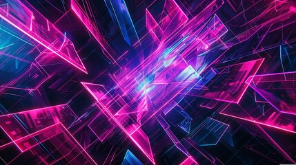 Obraz premium Abstract digital background with glowing neon lines, geometric shapes, and vibrant colors, creating a futuristic and technological design.