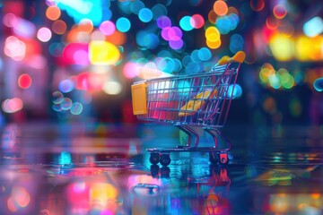 Shopping cart on wet floor