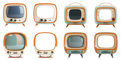 Collection of retro television on transparent background