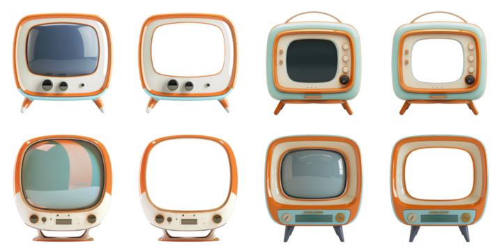 Collection of retro television on transparent background