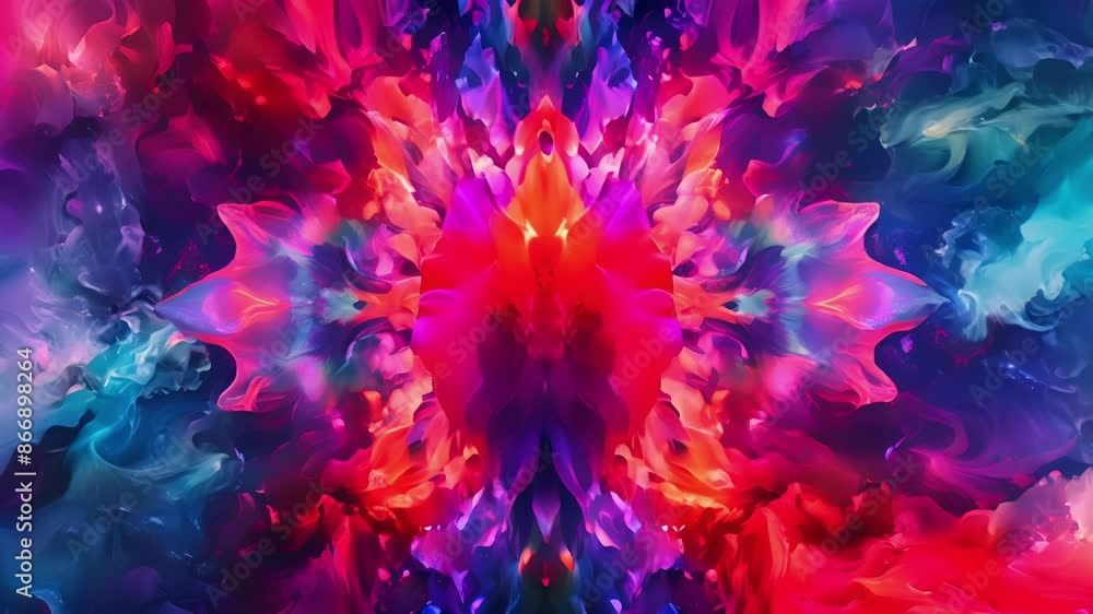 Poster a mandala featuring a symphony of colors pulsing and intertwining in a captivating display that seem