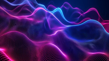 Abstract background with flowing digital waves of glowing particles.  Concept of technology, data, music, or energy.