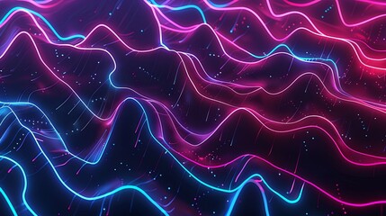 Fototapeta premium Abstract neon light trails background loop. Seamless looping animation of vibrant pink and blue glowing lines flowing like waves. Concept of energy, music, technology, and digital art.