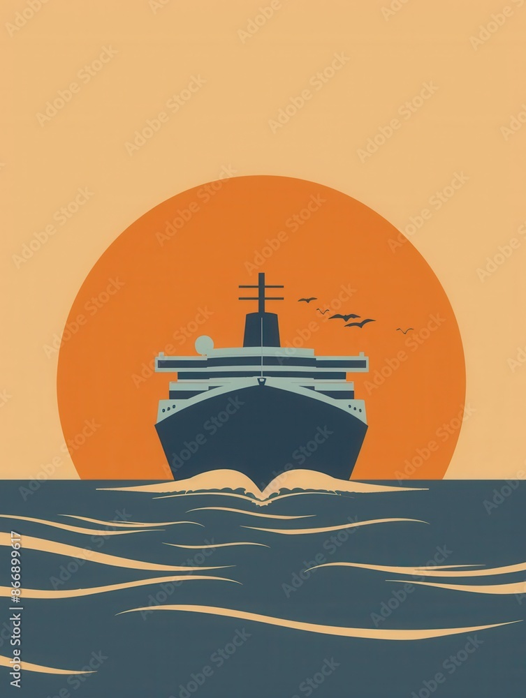 Poster a minimalistic and elegant image featuring the silhouette of a sailboat against a sunset backdrop on