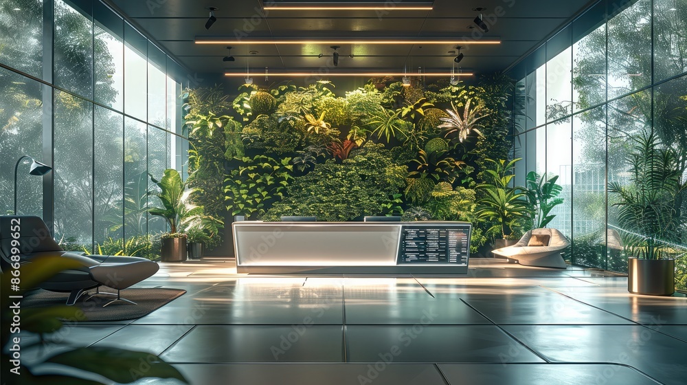 Aufkleber a spacious and futuristic office space that blends advanced technology with elements of nature. in t