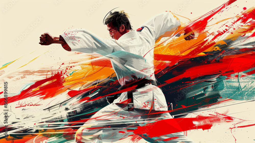 Poster dynamic judo artwork with abstract lines emphasizing motion and power for posters and prints