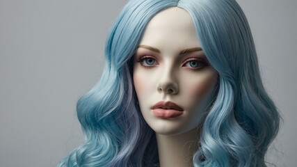 Fototapeta premium realistic photography of pastel blue long hair wig in background