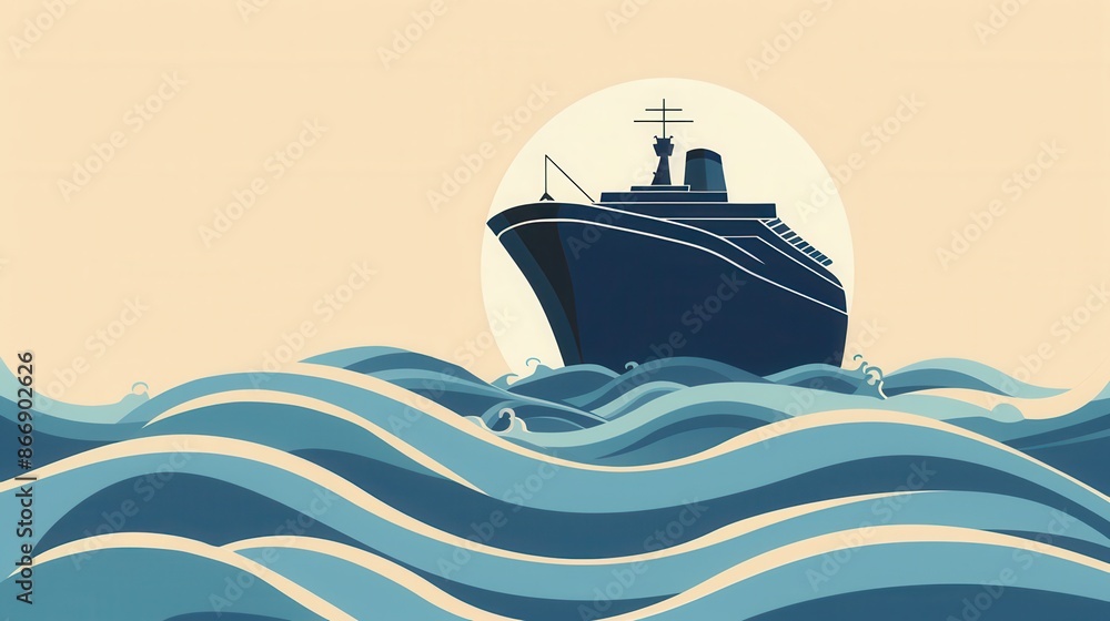 Poster a minimalist and elegant illustration featuring a sailboat silhouette on a calm ocean, with the sett