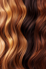 Naklejka premium Close-up of various shades of wavy hair, showcasing the beauty and diversity of hair colors and textures, ideal for hair care or beauty concepts.