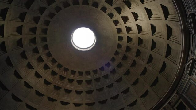 The Dome of the Pantheon in Rome, Italy. Built in the 2nd century AD, the Pantheon is a well-preserved temple of Ancient Rome
