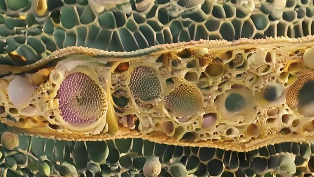 A cross section of a plant stem showing the organized layers of differentiated cells surrounding the apical meristem.