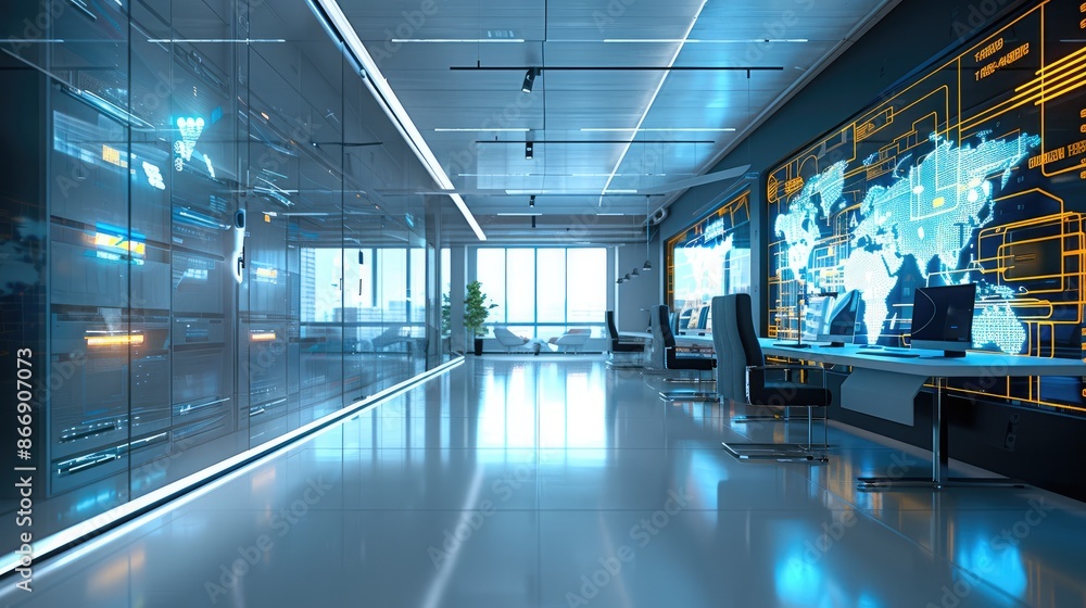 Aufkleber Modern training room or a coach workspace, with visible but subtle references to AI tools like computers or screens displaying AI interfaces. Generative AI.