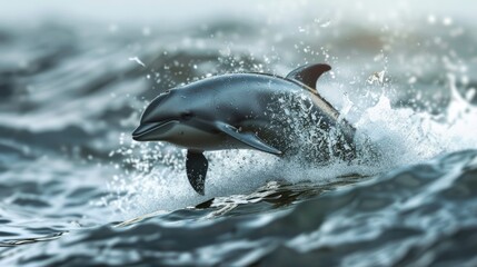 Obraz premium Vaquita jumping out of water, porpoise species in the ocean. Marine mammal on the edge of extinction
