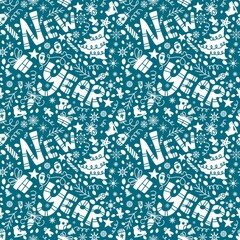 Cartoon Christmas doodle scribble seamless new year pattern for wrapping paper