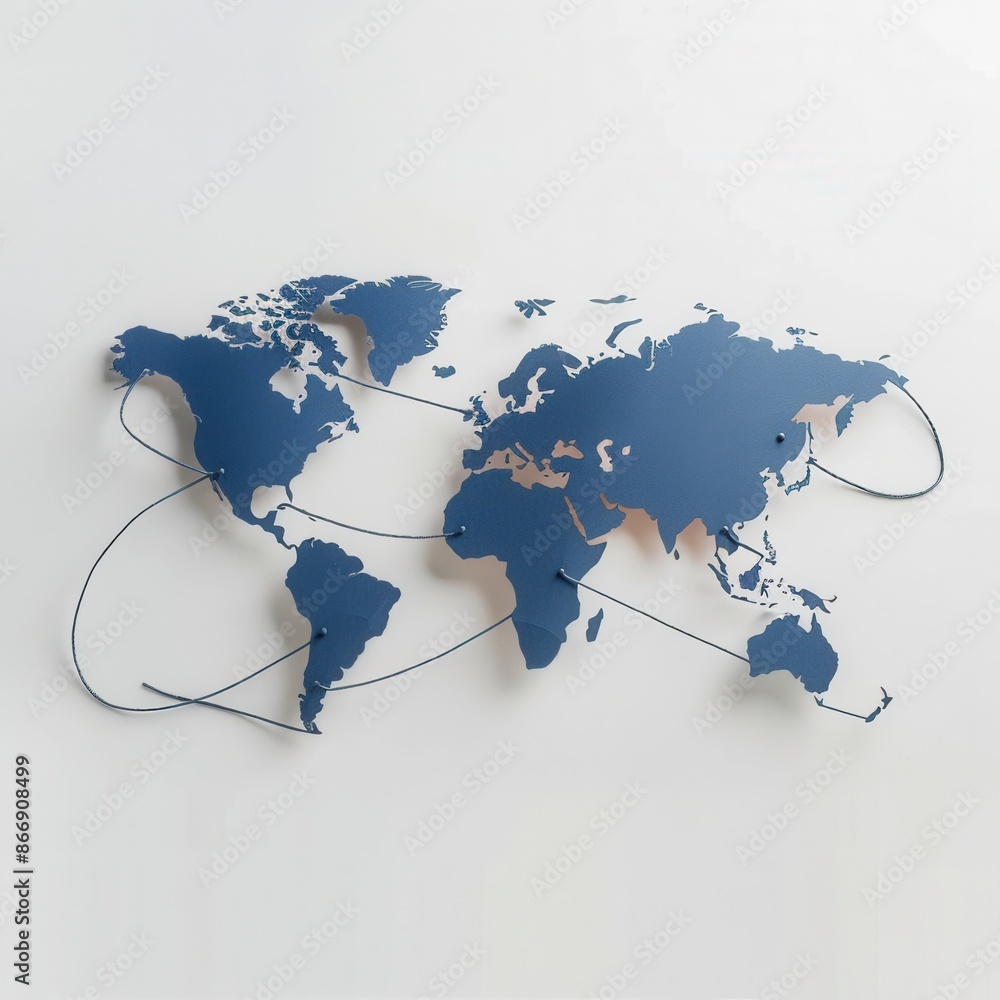 Aufkleber A simple, minimalist design featuring a world map with highlighted routes, perfect for travel agencies and global booking services. Generative AI