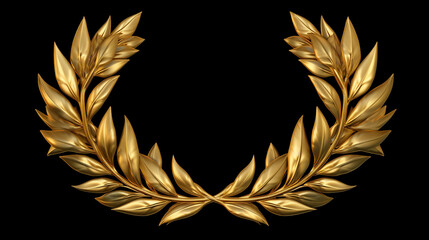 Golden laurel wreath symbol on a black background.

