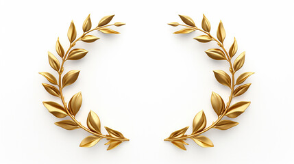 Golden laurel wreath symbol on a white background.

