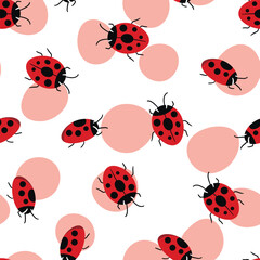 Fashion animal seamless pattern with colorful ladybird on white background. Cute holiday illustration with ladybags for baby. Design for invitation, poster, card, fabric, textile