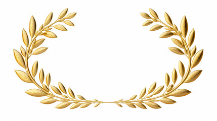 Golden laurel wreath symbol on a white background.

