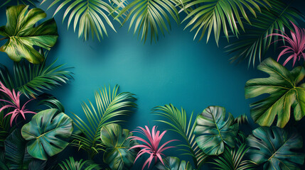 Tropical Palm leaves. Summer exotic trendy background with place for text