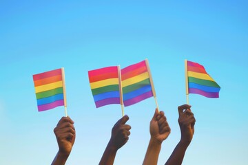 Fototapeta premium Group holding rainbow flags