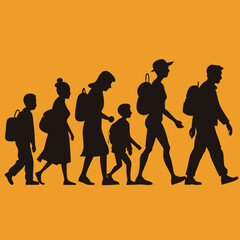 refugees people walking  silhouette vector art illustration