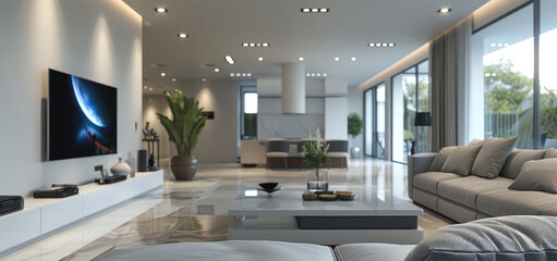 App control on smart phone, background interior. Generative AI.