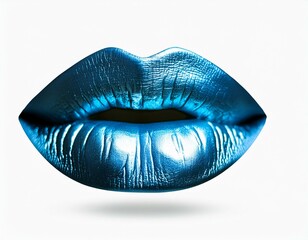 Blue metallic lips isolated on white background; make up concept, creative idea for lipsticks lovers