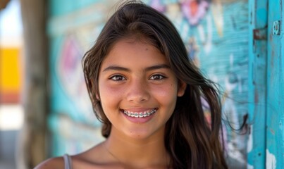Mexican teenager with braces and a bright smile
