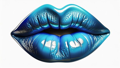 Blue metallic lips isolated on white background; make up concept, creative idea for lipsticks lovers