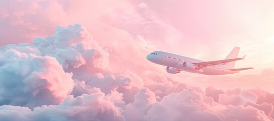 Airplane Soaring Through Pink Clouds