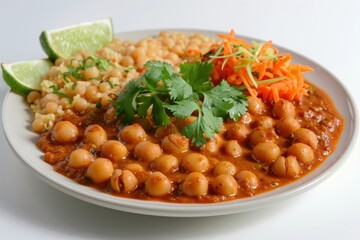 Exquisite Chana Masala on Fluffy Couscous with a Squeeze of Lime