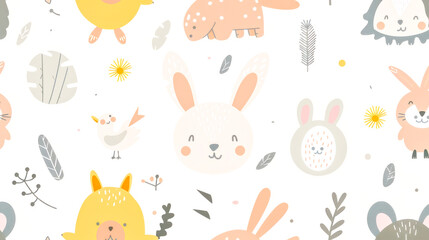 Obraz premium A minimalist pattern with animals for children in subtle colors