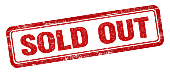 Grungy red "sold out" stamp sign isolated on transparent background